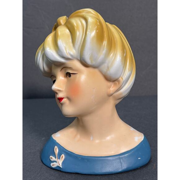 Vintage Nippon Lady Head Vase Large Hand Painted Blonde Morimura Brothers 40s - Picture 4 of 9